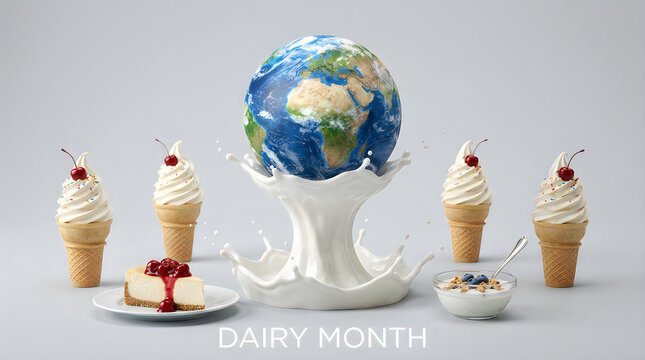 Dairy month celebration with ice cream and earth