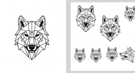 Geometric wolf head linear illustration and logo set © نعمان عارف