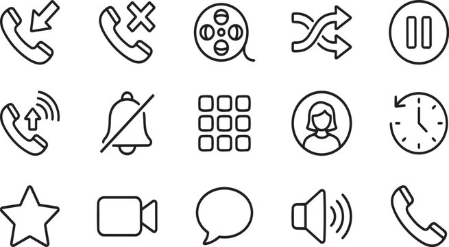 Comprehensive telecommunication icon pack for mobile phone call and messaging interface.