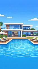 Fototapeta premium Luxurious waterfront property with modern design, infinity pool and ocean view.