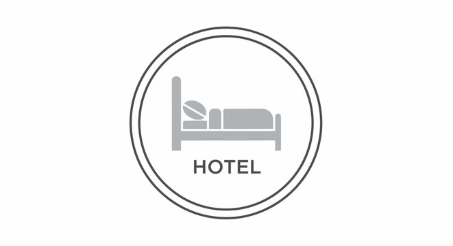 Hotel logo with bed icon.