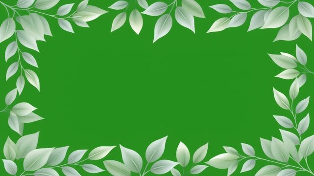 Beautiful decorative frame made of silver leaves isolated on a green screen chroma key background.