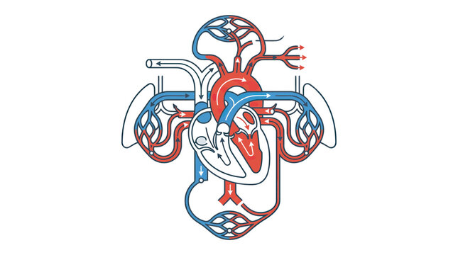 Human Heart Anatomy and Blood Circulation Diagram with Lungs