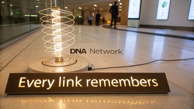 Modern light installation with motivational quote highlighting connectivity and innovation in a contemporary space