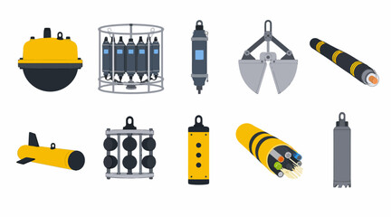 Collection of underwater research and industrial equipment illustrations. © PS STOCK