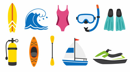 Colorful summer water sports and beach activity icons. © PS STOCK