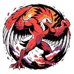 Fototapeta premium Fierce Red Dragon Warrior in Dynamic Combat Pose.