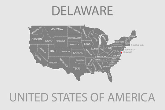 Delaware State, USA, vector map isolated on United states map. Editable blank vector map of USA.