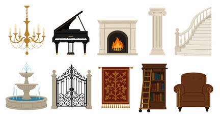 Collection of Classic Interior Design Elements and Furniture. © Santi
