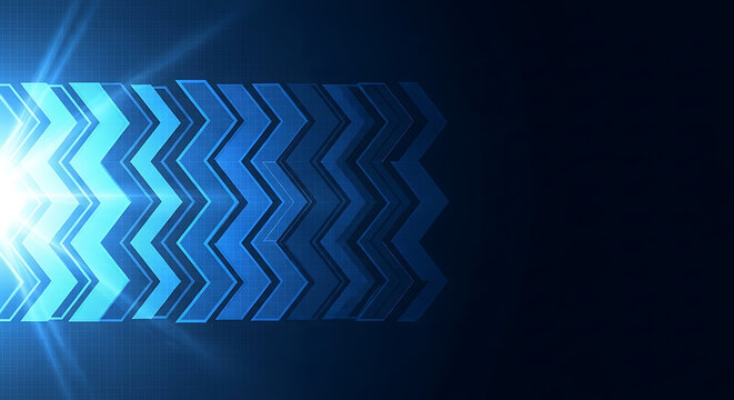 Dynamic blue chevron arrow pattern pointing right with glowing light effect direction abstract movement technology background