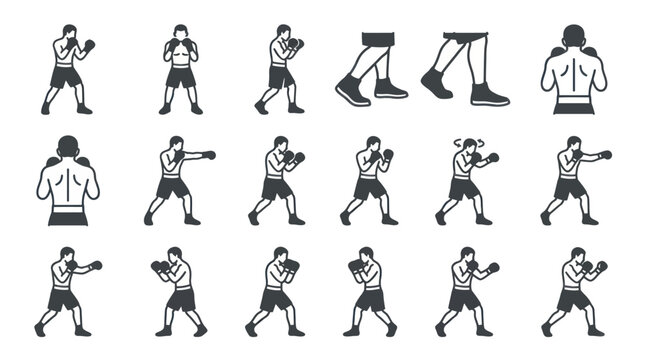 Boxer Poses and Movements Illustration.