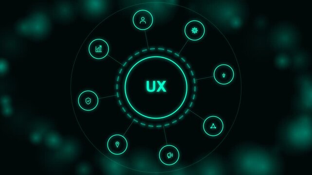 Ux user experience design interface with digital icons and circular elements