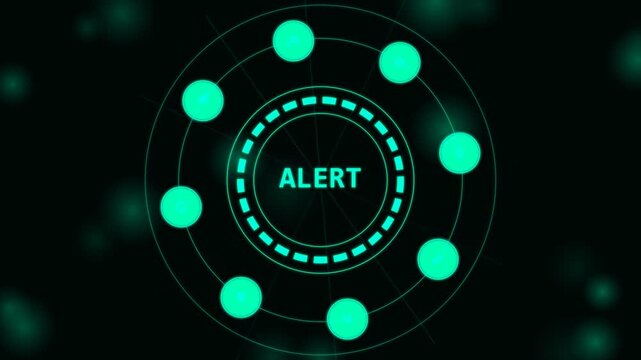 Alert digital interface with glowing cyan circular data visualization elements