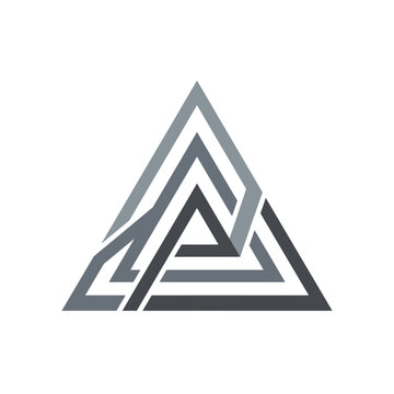 Abstract interlocking geometric triangle mountain logo design.