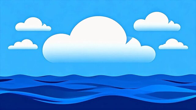 Blue sky with clouds and ocean waves
