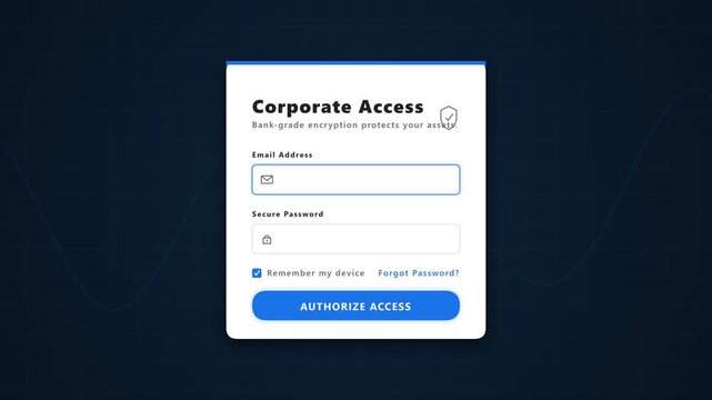 Corporate access login screen with secure encryption and user authentication