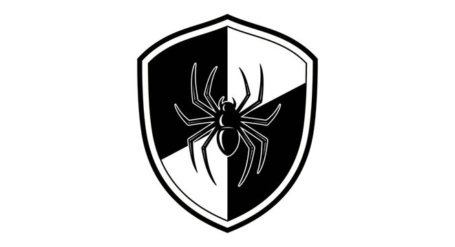 Spider on defensive shield crest logo icon vector illustration