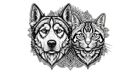 Husky and Cat Face Drawing. © Muhammad