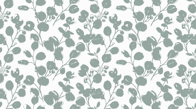Elegant Watercolor Vector Seamless Pattern Featuring Silver Dollar Eucalyptus Leaves and Delicate Botanical Branches on a Clean Background for Sophisticated Textile and Wallpaper Design