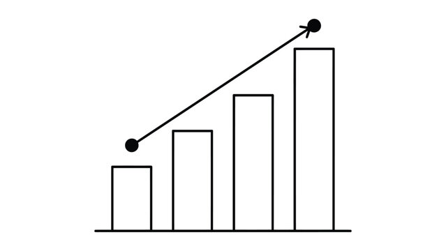 Bar graph with a rising line on a white background, transparent background isolated