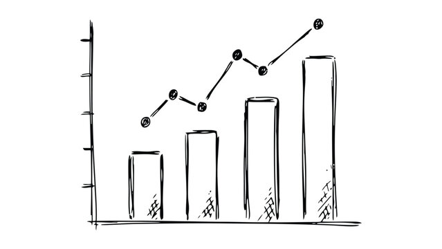 Hand-drawn bar graph with a line graph on a white background, transparent background