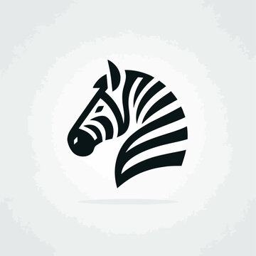 A stylized black and white graphic illustration of a zebra's head with bold stripes.