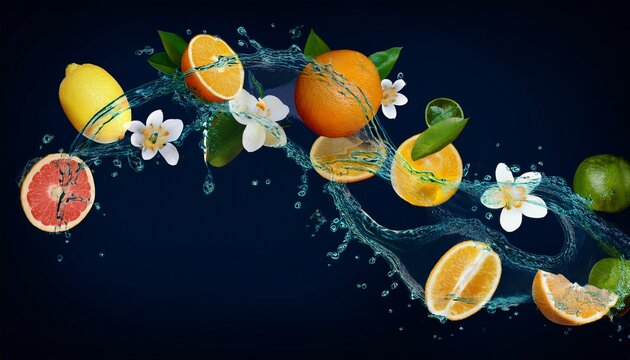 Citrus And Flower Splash In Motion High Resolution Picture
