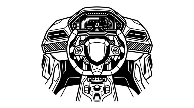 Modern Car Dashboard and Steering Wheel Illustration 1.
