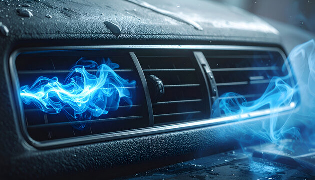 Car Air Conditioning Vent with Blue Energy Flow.