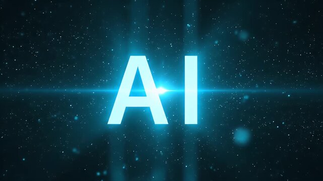 Ai artificial intelligence text logo animation with glowing blue light effect