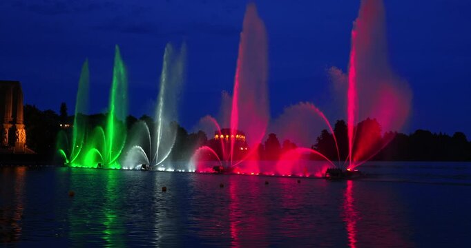 Night scenes with colorful lights on lake Maggiore