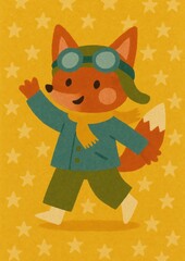 Fototapeta premium Cute fox pilot illustration