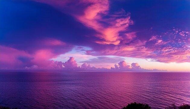 Hermoso Cielo Con Nubes Rosa Lila Y Violeta Al Atardecer Amanecer