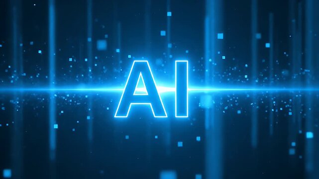 Ai artificial intelligence text logo animation with glowing blue particles