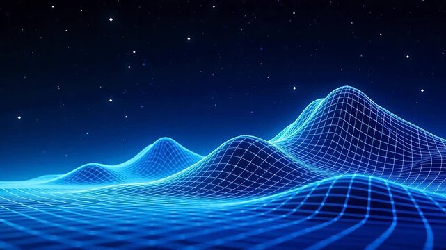 Digital wireframe mountain landscape