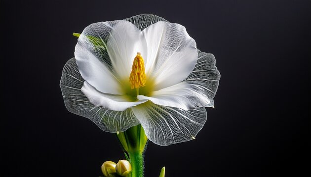 Flower Macro Arrowhead Sagittaria Sagittifolia On Flower Stem Against A Plain Dark Background