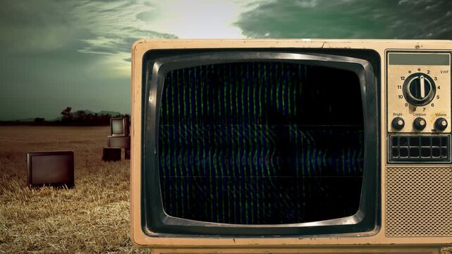 Analog TV VHS noise glitches. Retro old television isolated. Classic Vintage Retro Style television.
