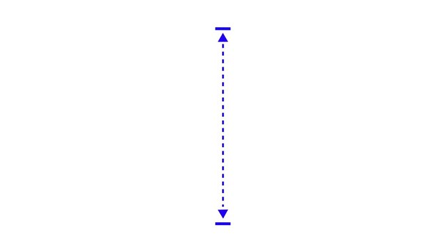 Minimalist blue vertical measurement with dotted line and arrows indicating height or distance for infographic digital ui and technical data visualization projects on white background