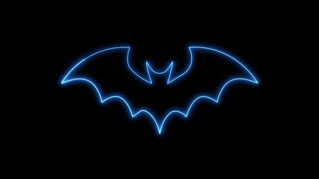 Glowing blue neon bat silhouette animation on black background.