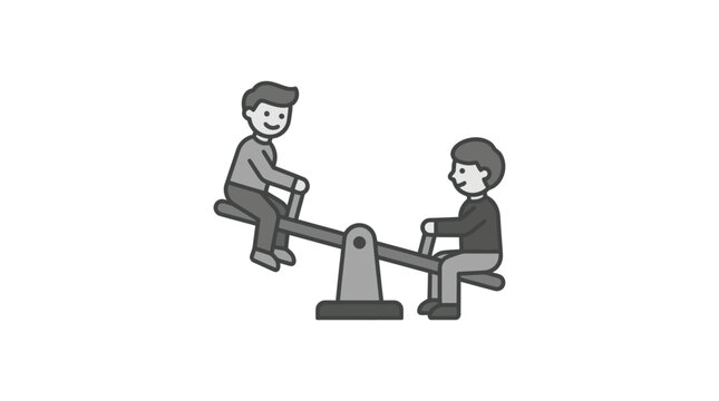 Two boys playing on seesaw outdoors.