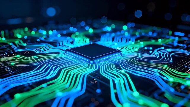 Circuit board with glowing pathways