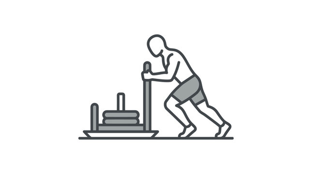 Man pushing heavy weighted sled outdoors.