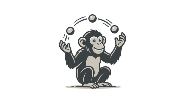 Monkey juggling balls with hands.