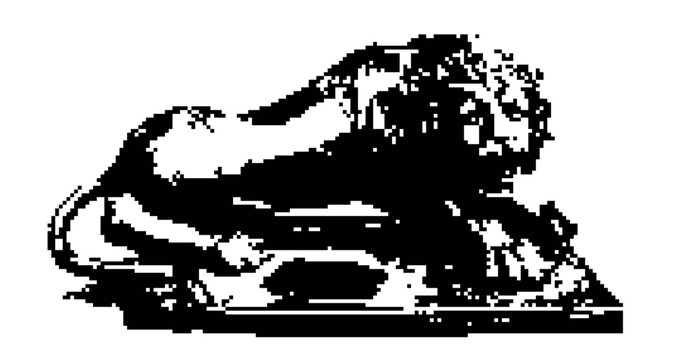 Pixel Art Couchant Lion Statue Recumbent Sculpture Vector