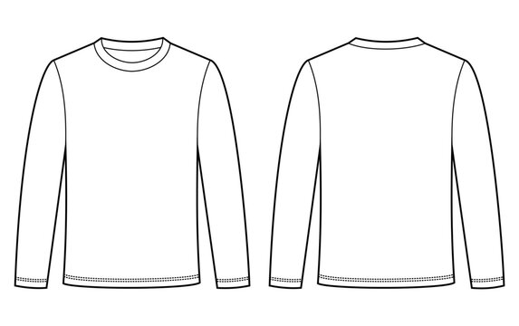 Long-sleeve crew-neck T-shirt design template mockup front and back views.