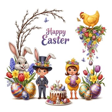 Easter celebration with bunny and kids.