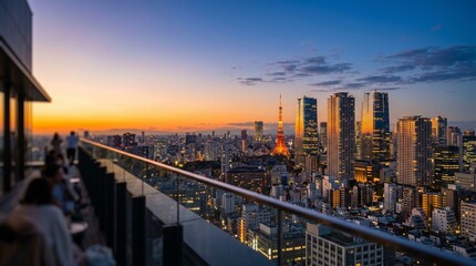 Fototapeta premium 夕暮れの東京スカイラインと東京タワーの絶景