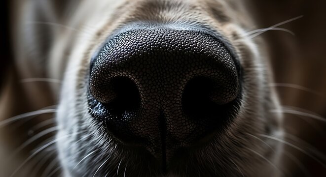 Macro close up of a black dog nose