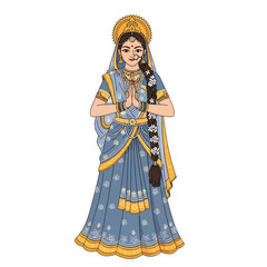 Obraz premium Radhashtami Festival Illustration of a Woman in Traditional Attire