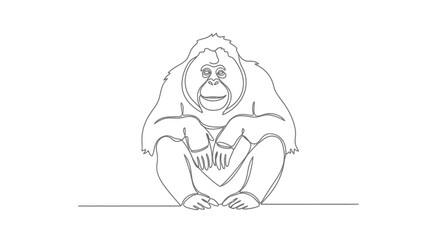 Obraz premium Orangutan Sitting Silhouette, Single Line Drawing, Minimalist Animal Art, White Background